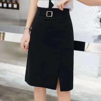 黑色开叉半身裙子女士秋冬款2021新款春秋a字包臀高腰时尚一步裙 黑色[毛呢秋冬款] L 85-105斤