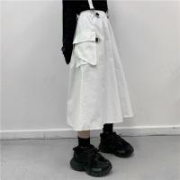 半身裙女2021年春夏新款ins原宿复古工装背带a字裙中长款高腰裙子 白色(送口袋链子) S