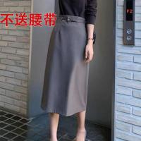 2021春秋新款a字工装职业女半身裙子中长款过膝包臀高腰显瘦开叉 灰色 (高腰工装)休闲时尚灰 L 建议体重90-110