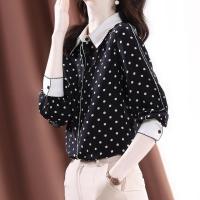 仿真丝衬衫女长袖2021年春新款杭州波点小衫时尚洋气上衣 黑色 M