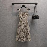 大码女装短袖西装套装女2021夏季洋气显瘦遮肚碎花连衣裙两件套潮 [单件]豹纹连衣裙 M 建议[100斤内]