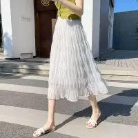 半身裙女夏季新款韩版高腰雪纺仙女裙中长款褶皱A字显瘦气质长裙 白色 S 建议[80-95斤]