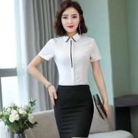 新款白衬衣女长袖修身显瘦职业装大码工装工作服韩版时尚打底衬衣 854B白色[短袖] M