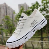 男鞋2021秋季新款潮流板鞋透气帆布鞋男士休闲鞋子男厚底增高潮鞋 白色 (低帮) 39