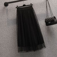 2021夏季新款大码女装胖妹妹显瘦减龄时尚蕾丝衬衫半身裙两件套装 黑色半身裙 S