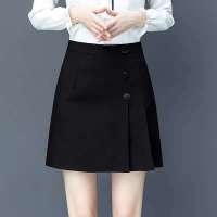 防走光半身裙短裙女2020春夏季新款百搭高腰包臀百褶裙A字裙子女 黑色 S 80斤--95斤