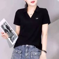 POLO领黑白条纹修身短袖T恤女半袖夏季新款上衣韩版休闲百搭打底 黑色 xL90-105斤