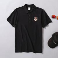 短袖男潮牌宽松港风t恤翻领polo衫ins国潮醒狮潮流帅气文艺保罗衫 黑色111 S 80-100斤