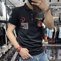 欧洲站2021夏季新款男士翻领短袖T恤潮牌韩版潮流帅气休闲POLO衫 黑色 G195# 4XL 170-190斤