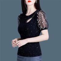 短袖T恤女夏季2021新款时尚洋气小衫修身女上衣薄款黑色高档女装 黑色 M