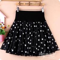 夏季新款印花雪纺半身蓬蓬裙裤大码碎花高腰短裙防走光百褶a字裙 805小圆点 S [一尺九到二尺]