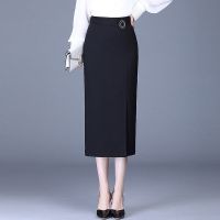 春秋季开叉半身裙2021新款包臀裙中长款高腰显瘦黑色裙子女夏长裙 黑色 M 建议90-105斤