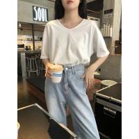 不规则棉麻衬衫女夏季宽松显瘦套头圆领小清新减龄短袖娃娃衫上衣 白色t M 110斤-130斤