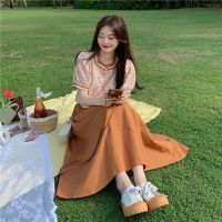 套装裙女2021夏季新款韩版小清新碎花泡泡袖衬衣+半身裙子两件套 橘色半身裙 单件 S