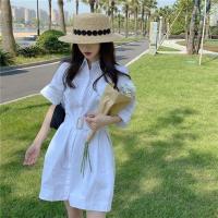 气质女神范白色衬衫连衣裙女夏季胖mm新款韩版洋气减龄女神范裙子 白色 送腰带 S