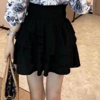 [两件套装]夏季学院风宽松印花一字领短袖上衣+高腰气质半身裙 半身裙 带安全内衬 S