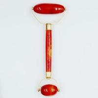 天然玛瑙按摩器美容瘦脸滚轮式玉石美容去皱眼部按摩器瘦脸美体 天然玛瑙红色按摩器 玛瑙双头滚轮