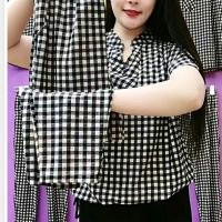 夏季新款格子Ⅴ领短袖套装妈妈装时尚修身显瘦舒适透气薄款两件套 黑色格子V领套装 XL[体重88-105斤]