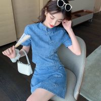 牛仔裙连衣裙女夏天2021新款半身裙套装两件套复古显瘦小个子裙子 蓝色两件套(收藏店铺优先发货) S 85-98斤