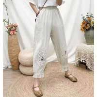 2021春秋款百搭宽松蕾丝拼接松紧腰灯笼裤九分裤绣花日系甜美森系 杏色 S 建议80-100斤