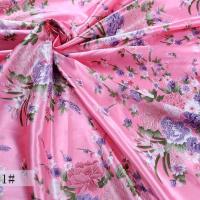 印花布料 丝绸面料古装汉服服装布料DIY植物花朵印花仿真丝色丁布 1#粉色/米