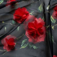 高档蕾丝雪纺布料立体手工刺绣花朵 diy礼服婚纱裙子绸缎时装面料 黑雪纺绣/半米价