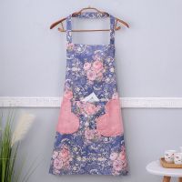 围裙家用厨房女可擦手防水防油韩版时尚可爱日系日式工作服裙子式 可擦手-深蓝色