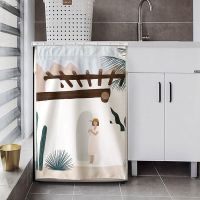 洗衣机遮挡帘防水遮光隔热帘柜子遮挡帘布帘防尘帘滑轨免打孔帘子 新岛屿 [拍下立送纸巾盒]