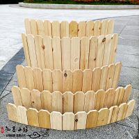 木栅栏弧形围栏庭院装饰实木围墙草坪绿化栏杆防腐碳化木花盆围挡[11月16日发完] 原木色平底款 长102高15厚1.3