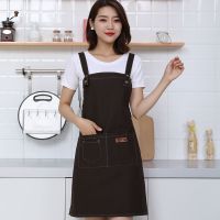 可调节牛仔帆布围裙职业男女工作装护衣背带式耐磨耐脏布艺围腰 咖啡