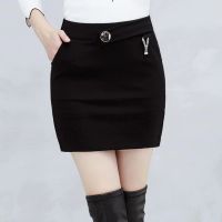 高腰包臀裙秋季黑色弹力一步裙西装裙工装裙2021新款百搭职业短裙 圆扣休闲款[有口袋加安全裤] S 70-80斤-1尺8