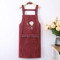 围裙厨房家用女21年新款工作洋气上班防污棉布工作服无袖坎肩罩衣[12月1日发完] 优质棉条纹枣-背带 不加套袖