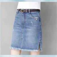 [防走光]弹力a字裙女中长裙牛仔短裙半身裙包臀裙带安全裤高腰 9003[带安全裤] S(建议83-93斤)