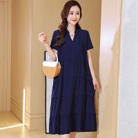 中年妈妈装棉绸连衣裙女夏装短袖中长款过膝宽松大码显瘦大摆裙子 1号色 XL