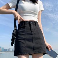 黑色高腰a字半身裙2021新款显瘦小个子弹力包臀牛仔短裙女夏薄款[15天内发货] 黑色 S 建议80-95斤