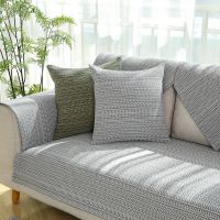 棉线冬季沙发垫子加厚布艺防滑四季通用简约现代防滑坐垫靠背巾套 芝麻点灰色折边 60*60cm