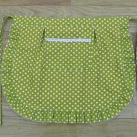 [半身围裙女时尚单双层防水服务员围腰全棉居家花边厨房半截围裙 绿色波点单层 均码