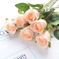 仿真花玫瑰花假花摆设干花花束婚庆家居客厅餐桌摆花装饰花艺摆件 含苞香槟色 5支