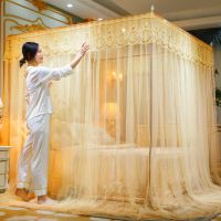 蚊帐1.8米双人床家用加厚加密1.5米1.2m单人新款纹帐支架杆子套装 升级.黄[送粗支架+蚊帐+全套配件] 1.2x2