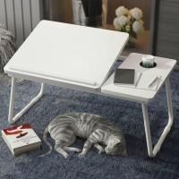 床上书桌笔记本电脑桌可升降懒人学生宿舍可折叠学习桌小桌子 温暖白[桌面可升降+杯托]