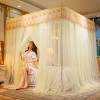 蚊帐家用1.8m米床加粗支架三开门宫廷公主风加密双人纹帐新款1.0m 盛夏米黄[加密帐纱+送加粗支架]全套 1.0*2米