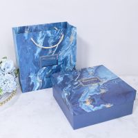 伴手礼伴娘伴郎礼盒结婚回礼实用宝宝满月百日宴儿童十岁生日礼物 蓝色礼盒礼袋+拉菲草+卡片