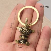 复古三星堆文创钥匙扣挂件黄铜大立人像祈福神官纵目面具戒指饰品 纵目人像[铜圈款]