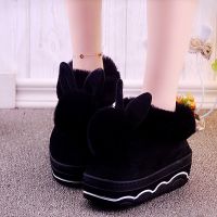 2020冬天加厚底棉鞋女防滑软底居家用双色毛球毛绒包跟女士棉拖鞋 9202黑色 36/37码