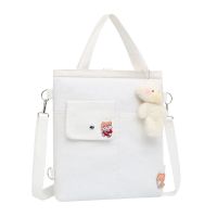 小学生补习袋中学生手拎包帆布书袋男女儿童补课包单肩书包斜挎包 白色(单包+勋章)