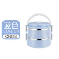 [多层可选]大容量不锈钢饭盒保温自由叠加成人日式可爱便当盒 北..欧....蓝 2....格