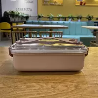双层饭盒学生上班族便携日式大容量餐盒分格简约便当盒带提绳方便 单层粉色 850ML 饭盒
