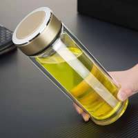 高档双层玻璃水杯水晶杯高硼硅耐热过滤网茶杯男女泡茶杯喝水杯子 香槟金特价款