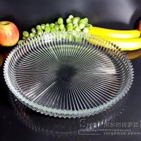 新品透明水晶玻璃水果盘圆形茶盘子壶水杯托盘平盘大号盆ktv 大号直径34cm托盘(不含杯子)