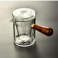 耐热玻璃日式玻璃煮茶壶 侧把壶木把功夫茶具 家用透明花茶壶 侧把壶